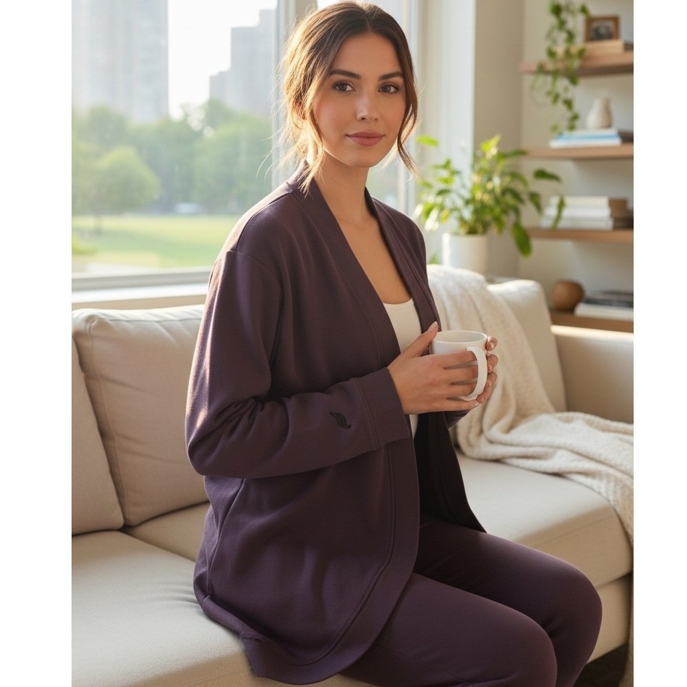 Fabletics Open Sweatshirt Cardigan Women's Sz L Plum #278W